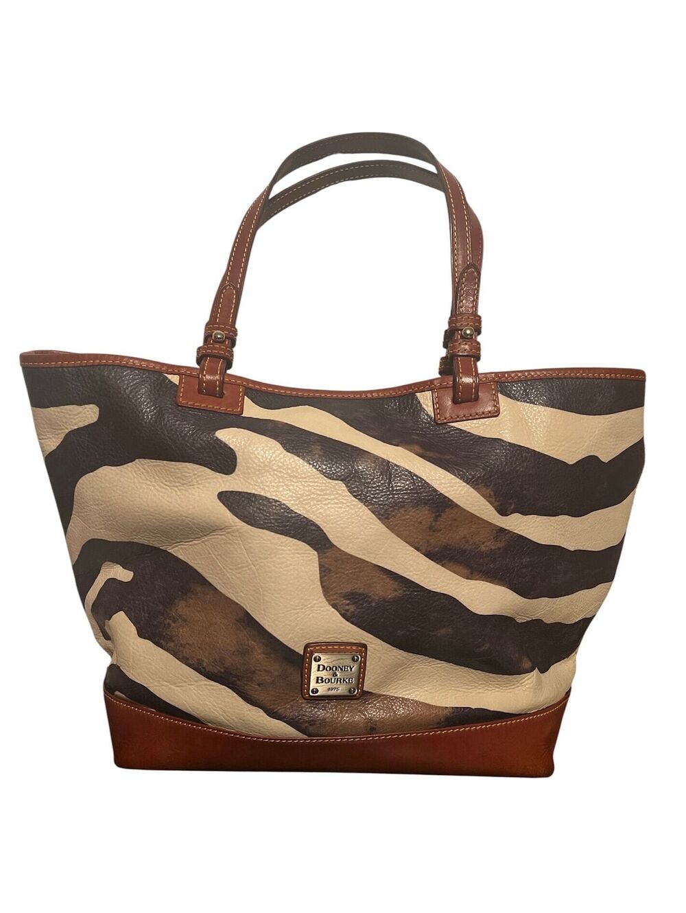 DB7. Vintage Dooney & Bourke Zebra Print Tote Bag